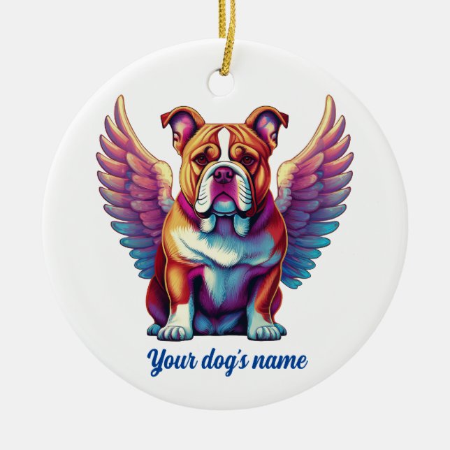 Bulldog Angel Dog Memorial Ornament (Front)