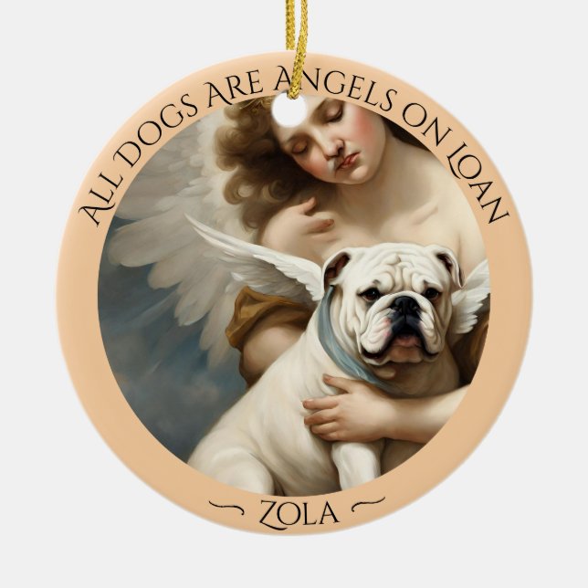 Bulldog Angel Personalised Memorial Ceramic Tree Decoration (Front)