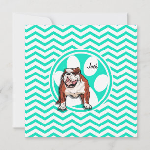 Bulldog; Aqua Green Chevron Invitation
