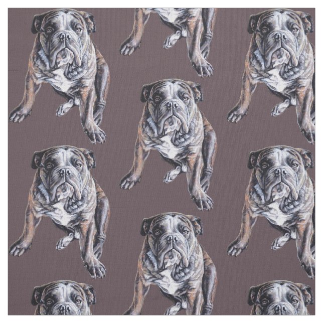 Bulldog Art Fabric Fabric Dog Art Pattern Fabric (Swatch)