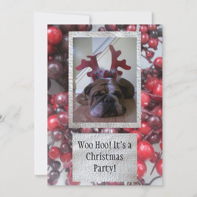 Bulldog as reindeer Christmas party Invitations (Front)