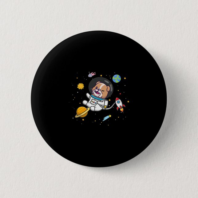 Bulldog Astronaut  6 Cm Round Badge (Front)