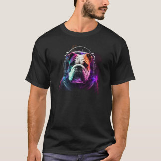 Bulldog Astronaut in Space Colorful Planetary Expl T-Shirt