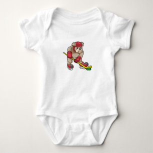 Bulldog at Ice hockey with Hockey stick Baby Bodysuit