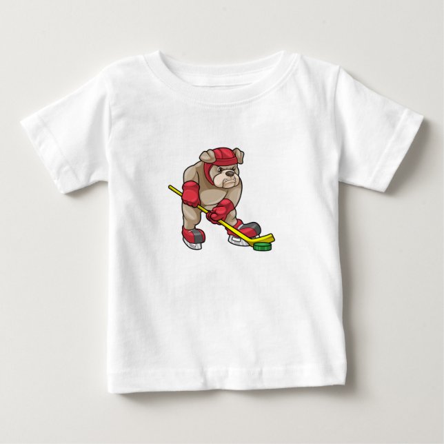 Bulldog at Ice hockey with Hockey stick Baby T-Shirt (Front)