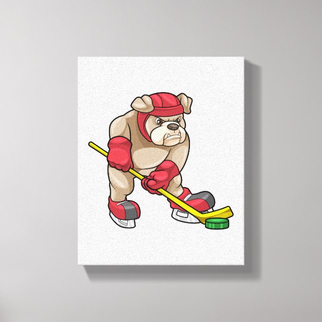 Bulldog at Ice hockey with Hockey stick Canvas Print (Front)