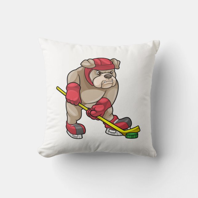 Bulldog at Ice hockey with Hockey stick Cushion (Front)