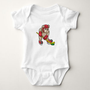 Bulldog at Ice hockey with Ice hockey stick Baby Bodysuit