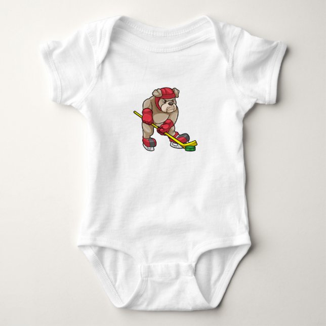 Bulldog at Ice hockey with Ice hockey stick Baby Bodysuit (Front)