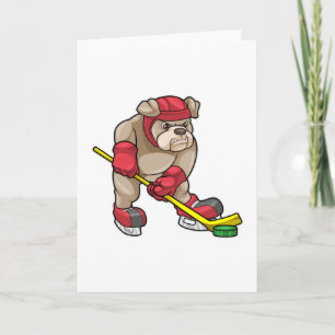 Bulldog at Ice hockey with Ice hockey stick Card