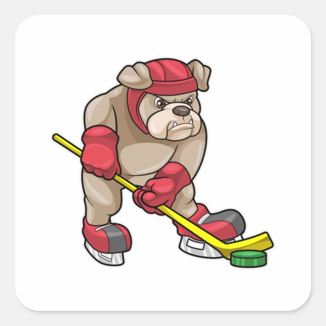 Bulldog at Ice hockey with Ice hockey stick Square Sticker (Front)