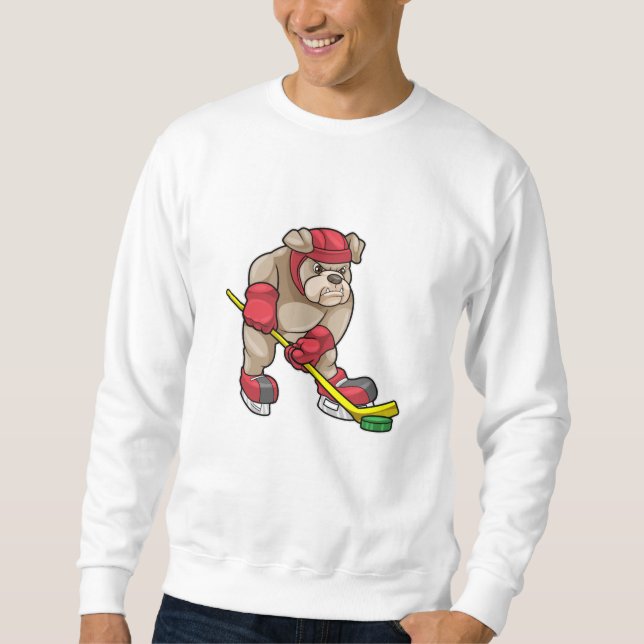 Bulldog at Ice hockey with Ice hockey stick Sweatshirt (Front)