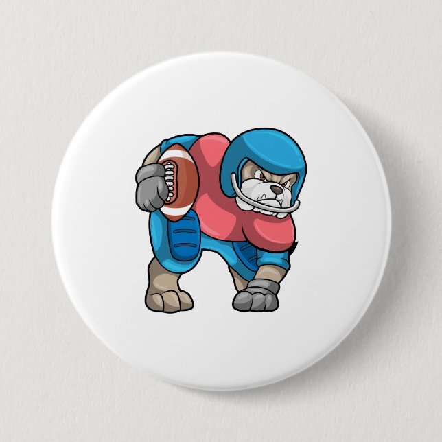 Bulldog at Sports with Football & Helmet 7.5 Cm Round Badge (Front)