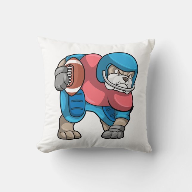 Bulldog at Sports with Football & Helmet Cushion (Front)