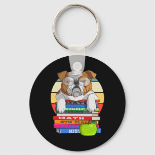 Bulldog Back To School Book Worm Dog Key Ring