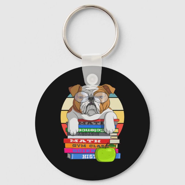 Bulldog Back To School Book Worm Dog  Key Ring (Front)