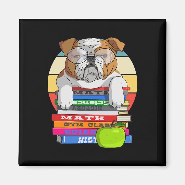 Bulldog Back To School Book Worm Dog  Magnet (Front)
