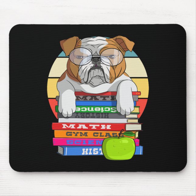 Bulldog Back To School Book Worm Dog  Mouse Pad (Front)