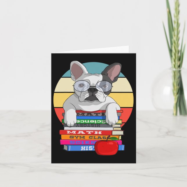 Bulldog Back To School Bookworm Dog  Card (Front)
