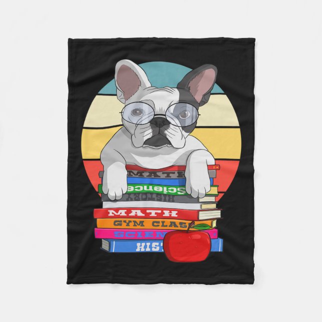 Bulldog Back To School Bookworm Dog  Fleece Blanket (Front)