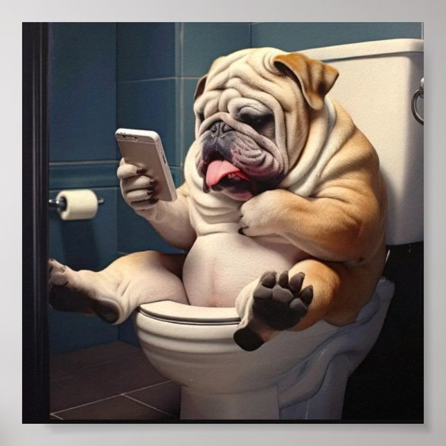 Bulldog Bathroom Wall Poster  (Front)