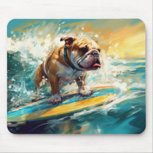 Bulldog Beach Surfing Painting Mouse Pad