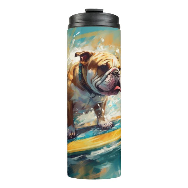 Bulldog Beach Surfing Painting Thermal Tumbler (Front)