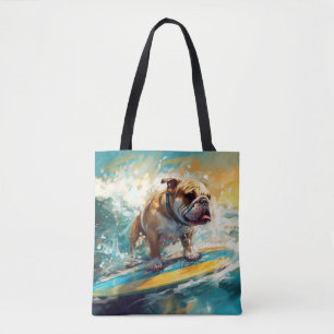 Bulldog Beach Surfing Painting Tote Bag