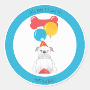 Bulldog Birthday Party This Book Belongs to Classic Round Sticker