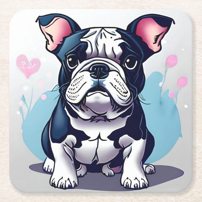 Bulldog Bliss Square Paper Coaster (Front)