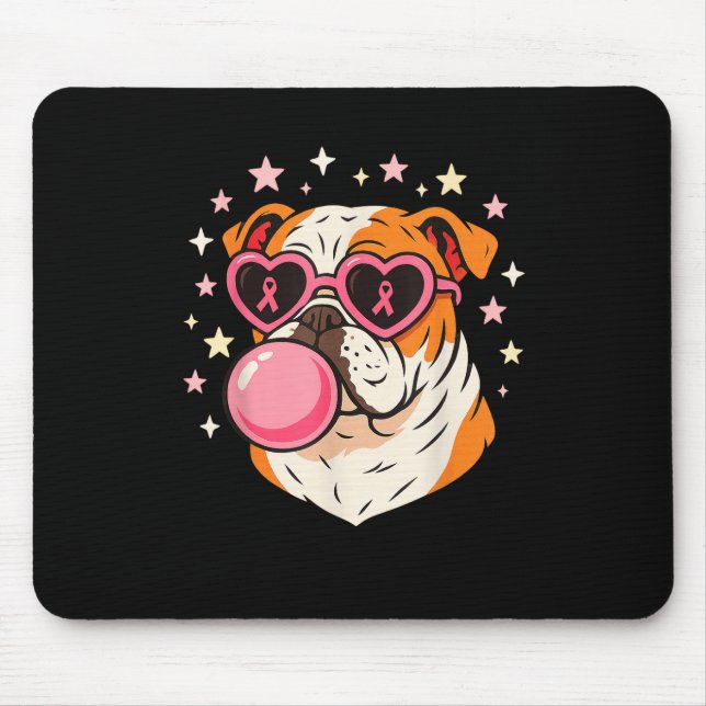 Bulldog Breast Cancer Awareness Blowing Pink Bubbl Mouse Pad (Front)