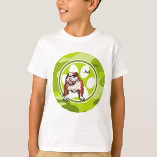 Bulldog; bright green camo, camouflage T-Shirt