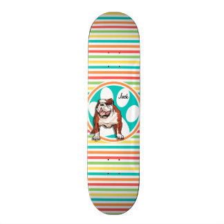Bulldog; Bright Rainbow Stripes Skateboard