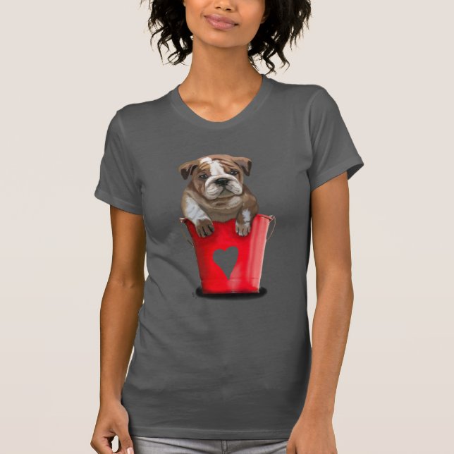 Bulldog Bucket Of Love Red T-Shirt (Front)