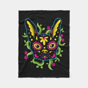 Bulldog Calavera Dia De Los Muertos Dogs Fleece Blanket