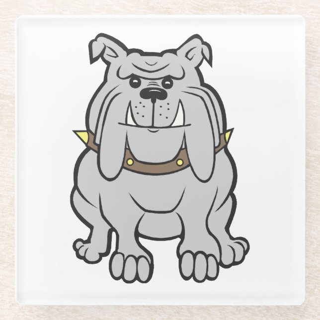 bulldog cartoon glass coaster (Front)