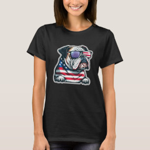 Bulldog Celebrating USA with The Flag on 4th T-Shirt