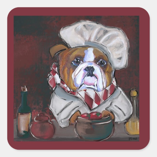 Bulldog Chef Square Sticker (Front)