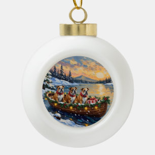 Bulldog Christmas Boat Holiday Ceramic Ball Christmas Ornament