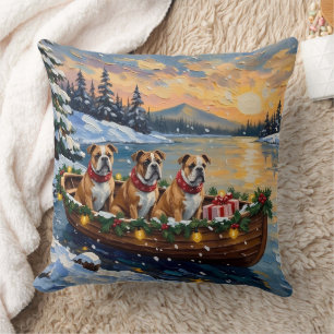 Bulldog Christmas Boat Holiday Cushion