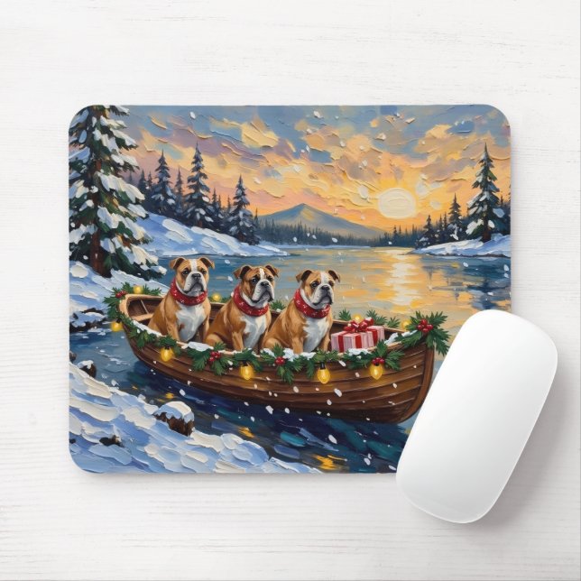 Bulldog Christmas Boat Holiday Mouse Pad (With Mouse)