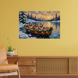 Bulldog Christmas Boat Holiday Poster