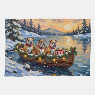 Bulldog Christmas Boat Holiday Tea Towel