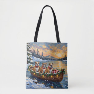 Bulldog Christmas Boat Holiday Tote Bag