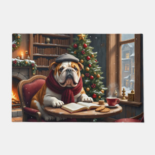Bulldog Christmas Bookshop Art Doormat