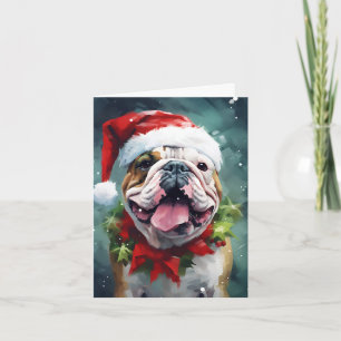 Bulldog Christmas brush painting artwork Card