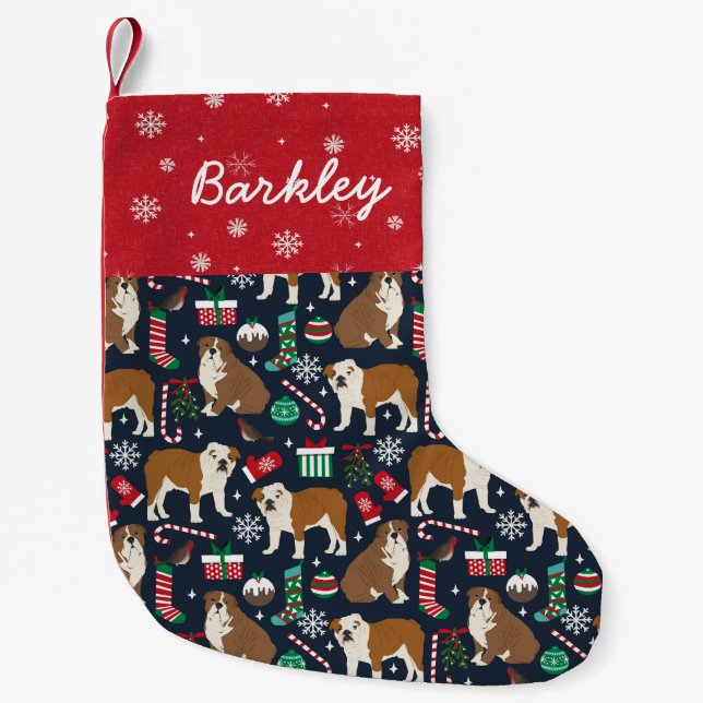 Bulldog Christmas dog pet name Small Christmas Stocking (Front)
