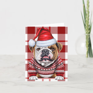 Bulldog Christmas Dog Red Plaid Christmas Holiday Card