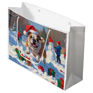Bulldog Christmas Festive Snow Scene Large Gift Bag