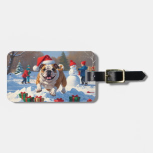 Bulldog Christmas Festive Snow Scene Luggage Tag